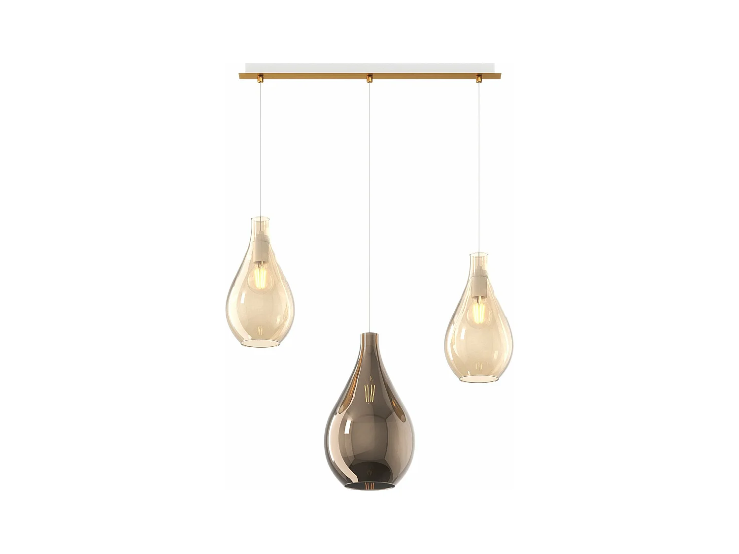 Sosp. Ottone Sat. 3 Luci Rettangolare Vetri (1 Medio Ambra+2 Piccoli Bronzo)