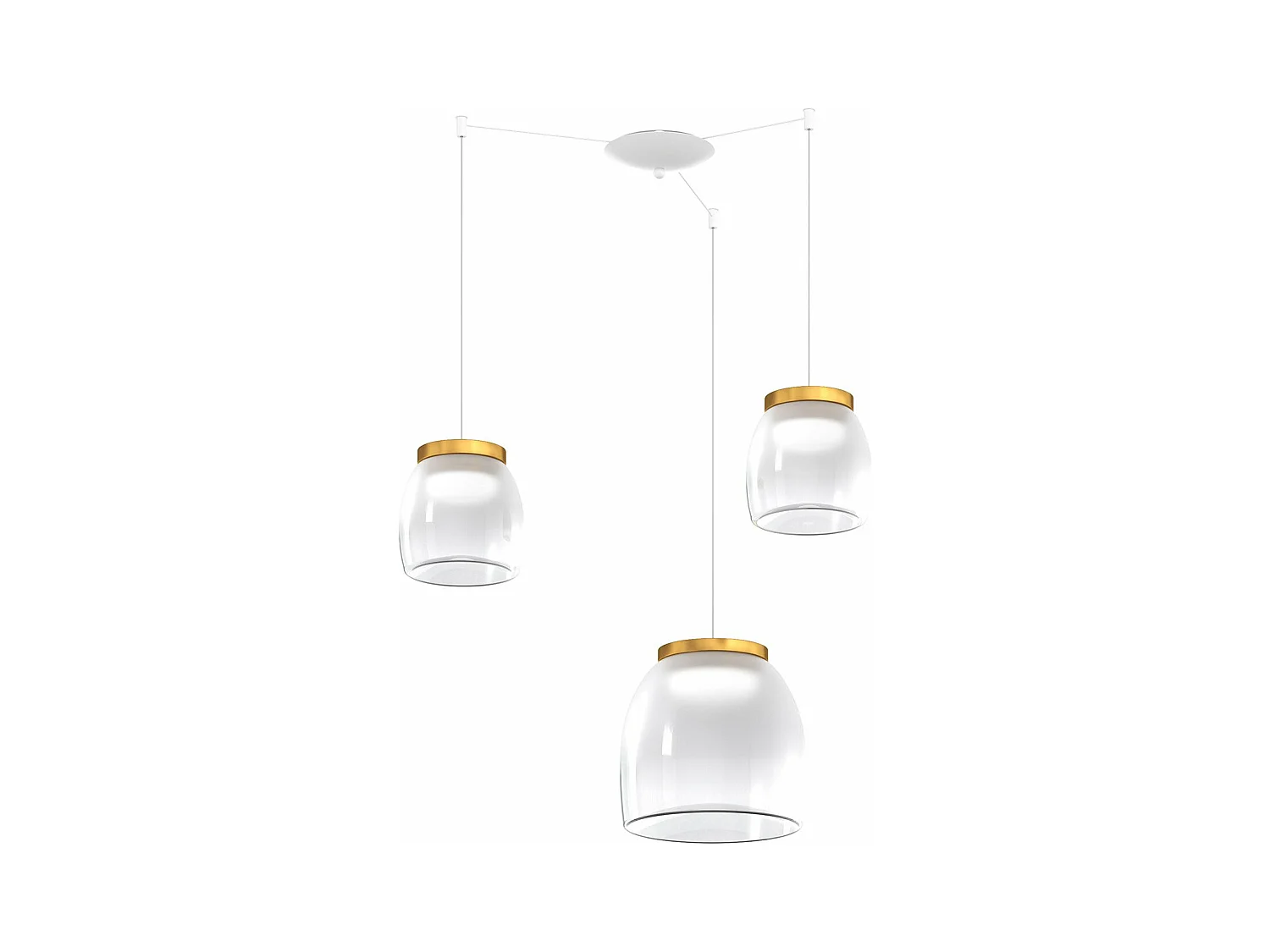 Drum Sosp. Spostabile Bianco 3 Luci Vetri 2 Pic. + 1 Gr. Decoro Oro Opaco