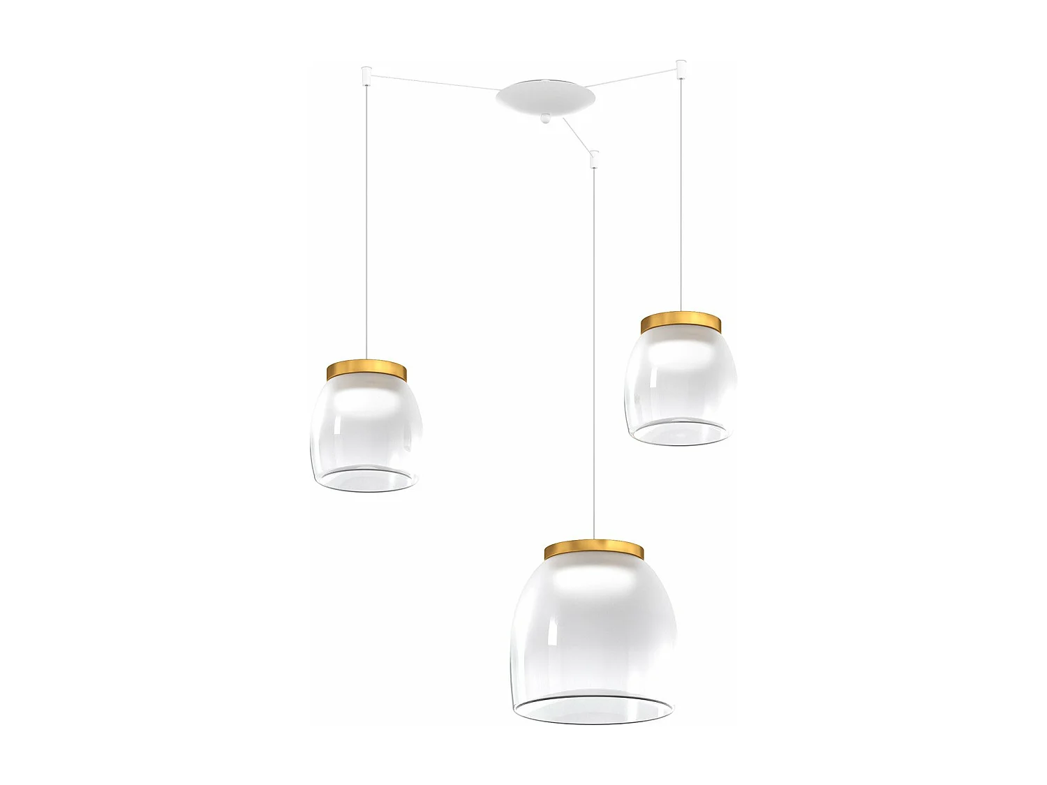 Drum Sosp. Spostabile Bianco 3 Luci Vetri 2 Pic. + 1 Gr. Decoro Oro Opaco