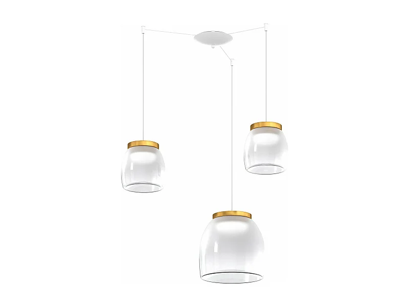 Drum Sosp. Spostabile Bianco 3 Luci Vetri 2 Pic. + 1 Gr. Decoro Oro Opaco