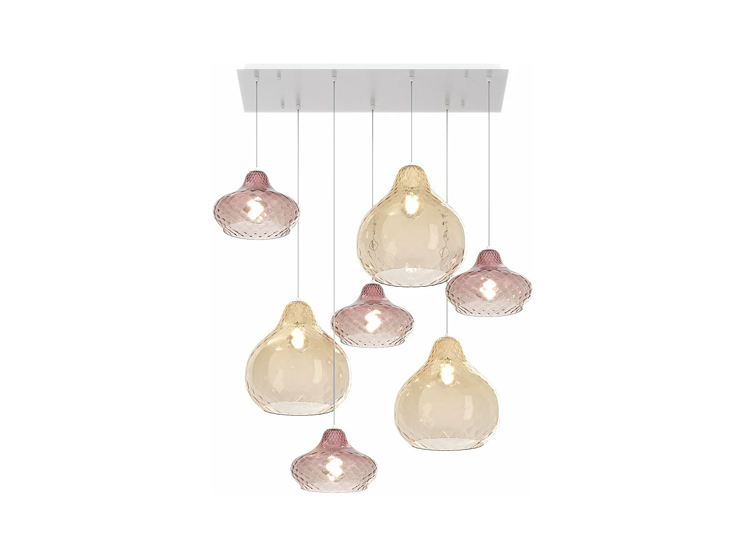 Sosp. Bianco 7 Luci Rettangolare Vetri (2 X Piccolo Am + 2 X Piccolo Ru + 2 X Grande Am + 1 X Grande Ru)