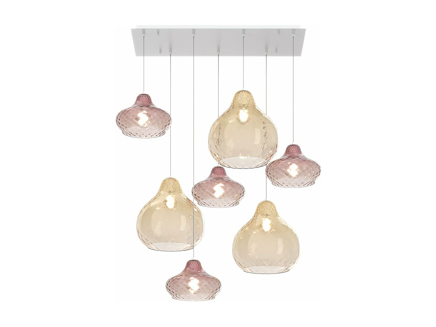 Sosp. Bianco 7 Luci Rettangolare Vetri (2 X Piccolo Am + 2 X Piccolo Ru + 2 X Grande Am + 1 X Grande Ru)