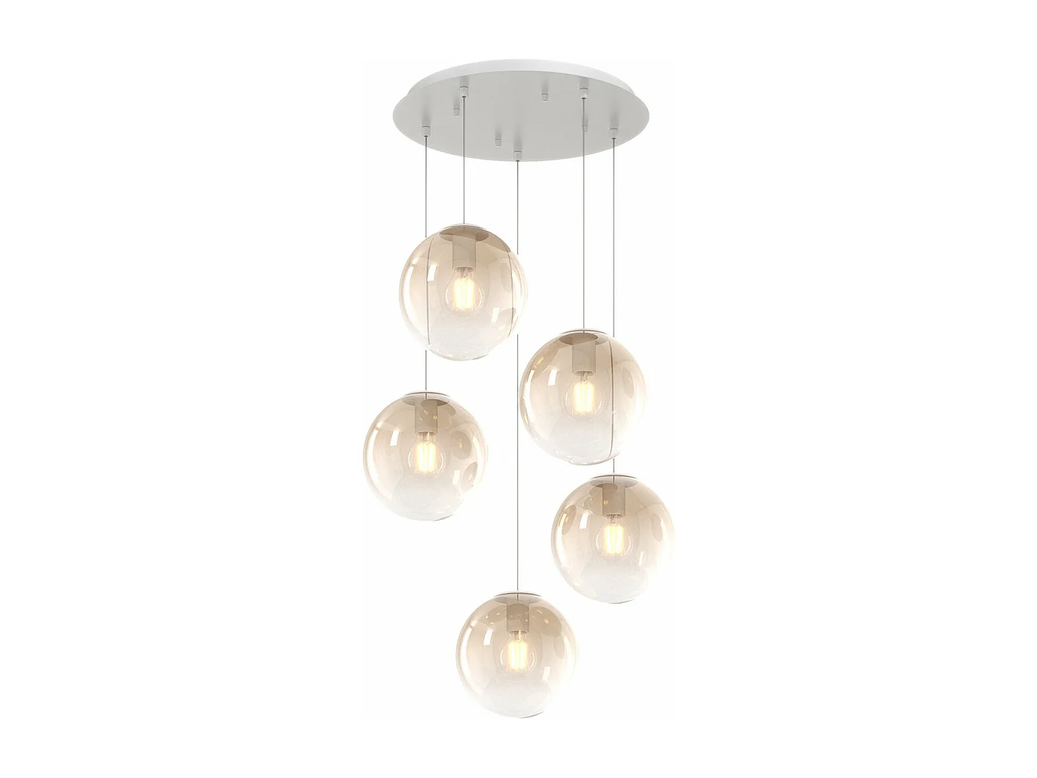 Sosp. Bianco 5 Luci Tondo Vetri Piccoli Ambra