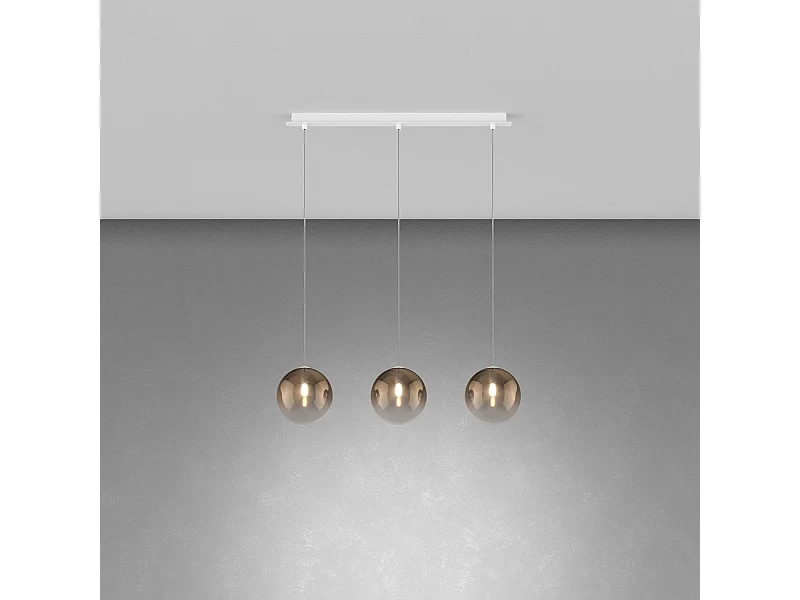 Sospensione Bianco 3 Luci Rettangolare Vetri Bronzo