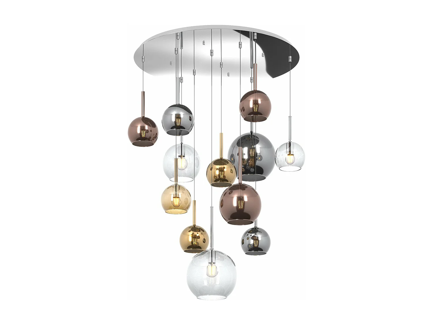 Sosp. Cr Tonda 12 Luci Vetri (2Gr.(1Xcr+1Xtr) +2Med.(1Xra+1Xtr) +8Picc.(1X Am+1Xtr+2Xcr+2Xra+2Xor))