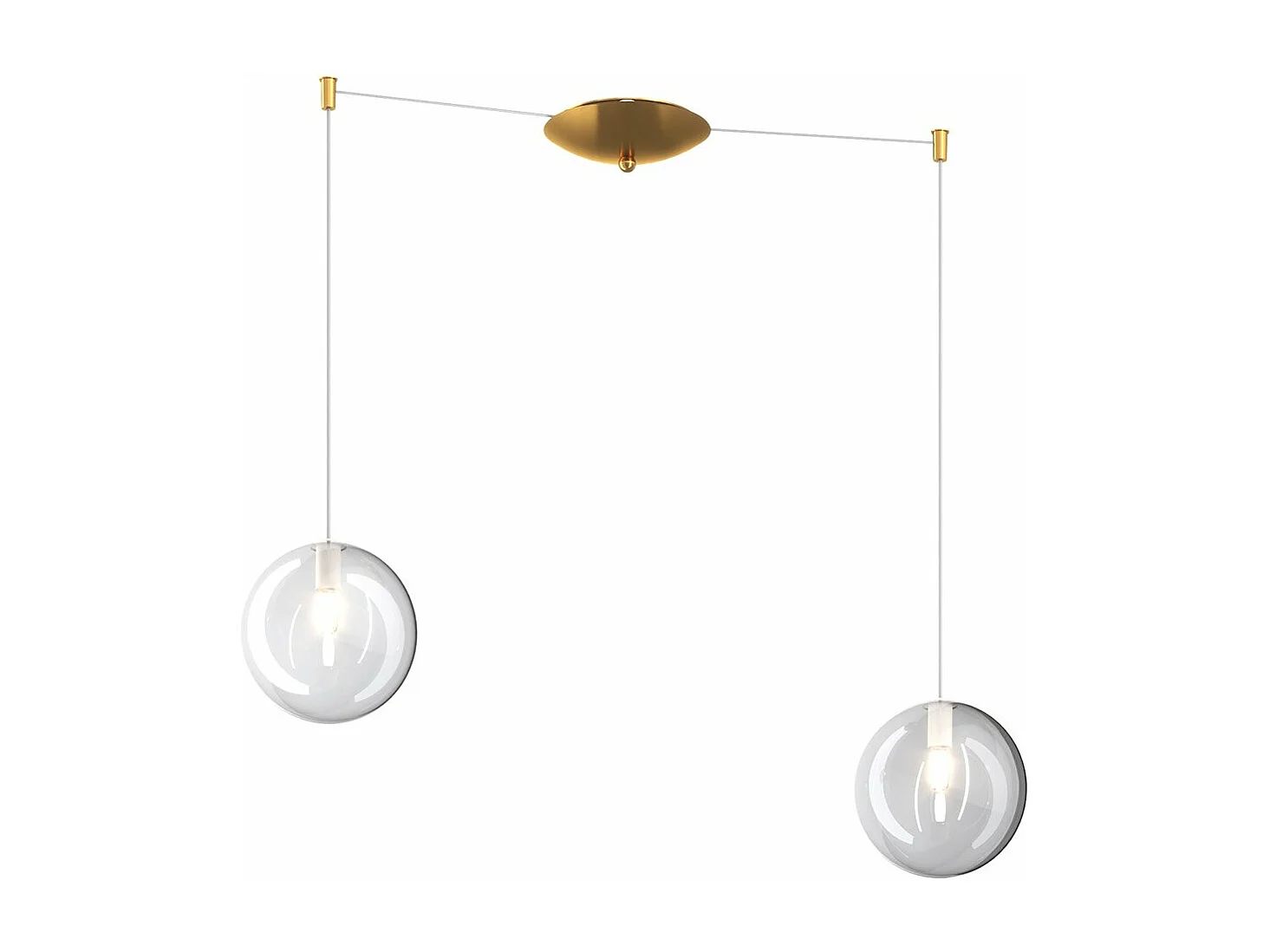 Sospensione Ottone Satinato 2 Luci Spostabile Vetri Tr + Bf