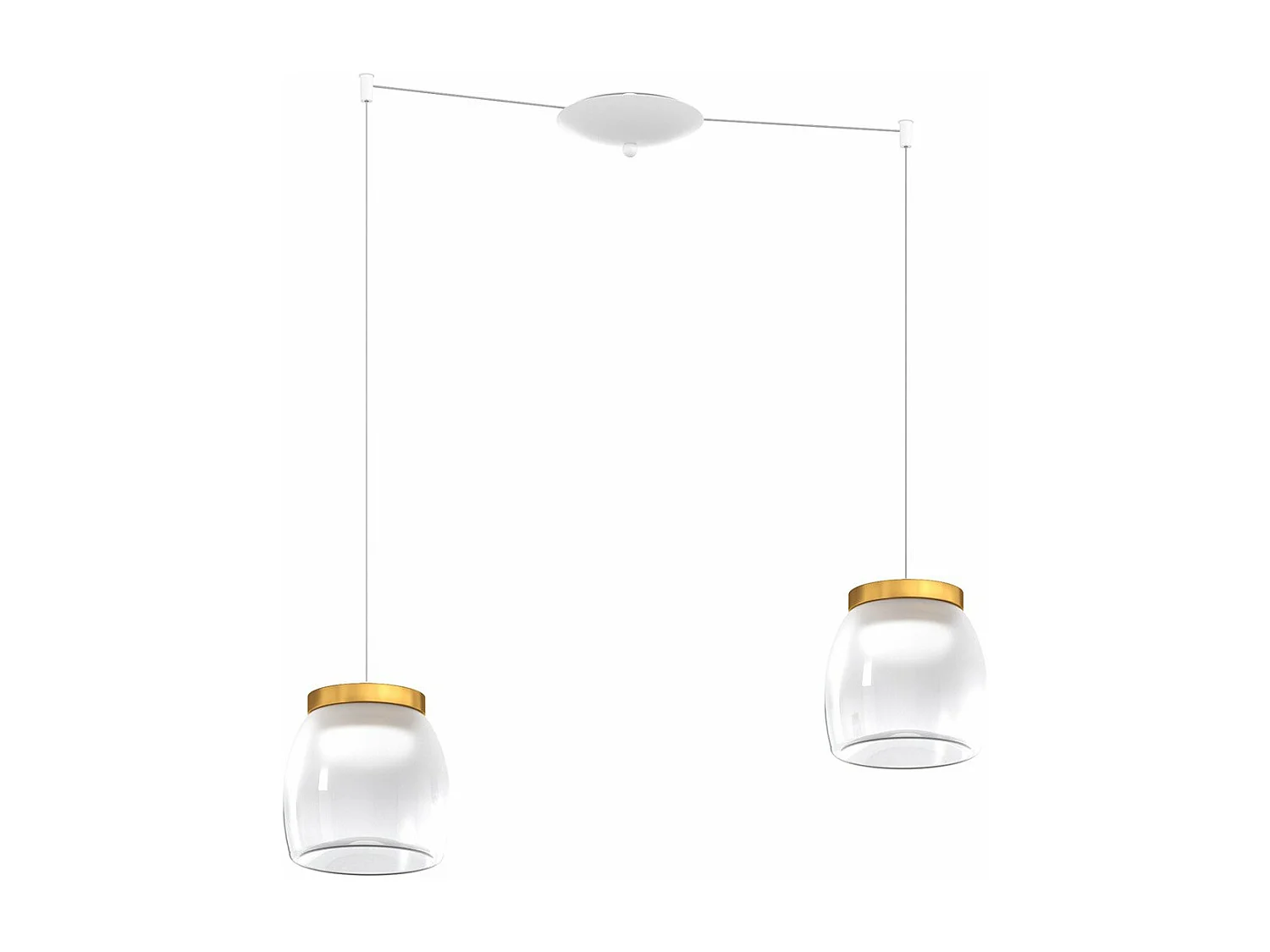 Drum Sosp. Spostabile Bianco 2 Luci Vetri Piccoli Decoro Oro Opaco