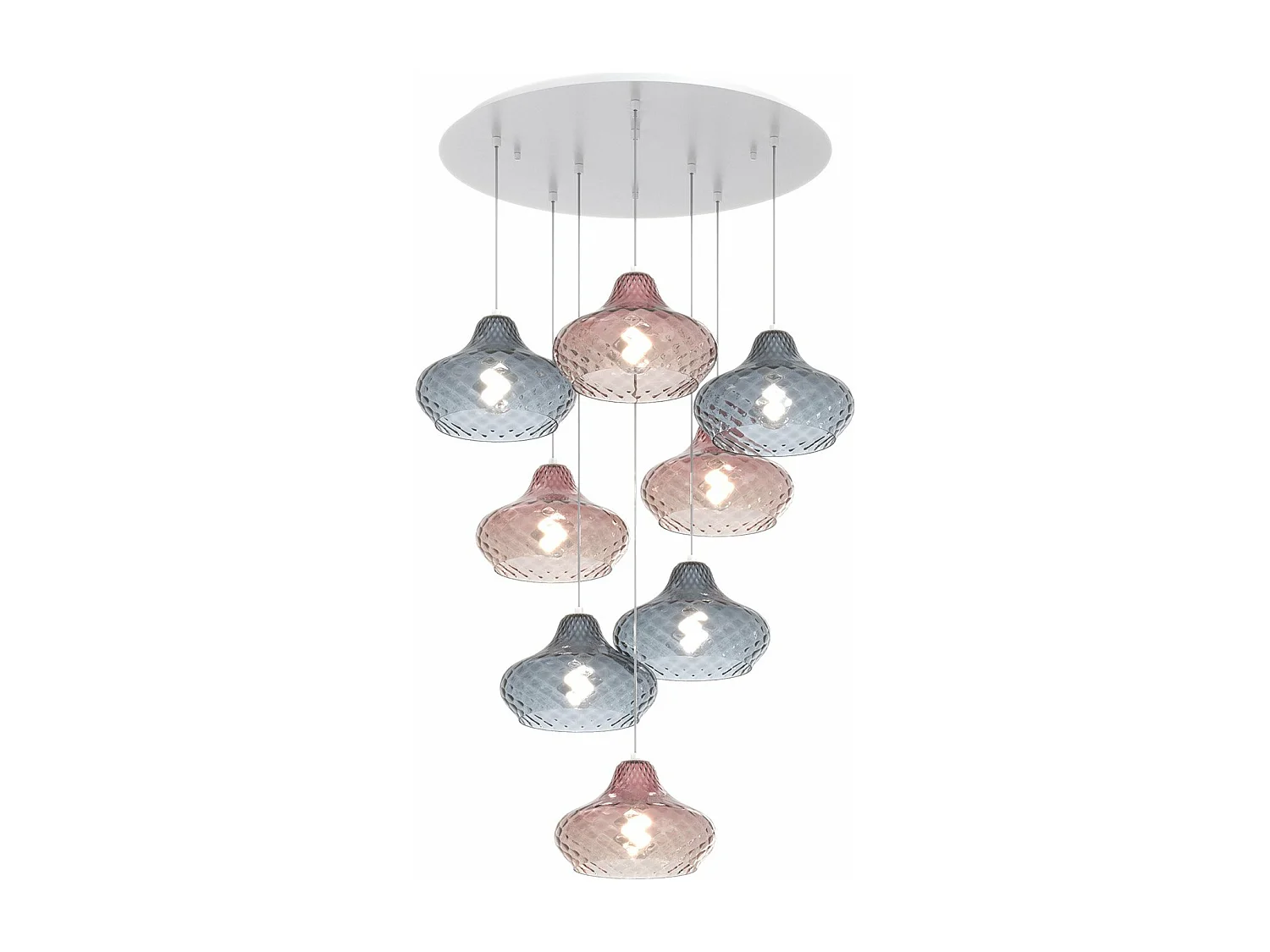 Sospensione Bianco 8 Luci Tonda Vetri (4 X Piccolo Ru + 4 X Piccolo Za)