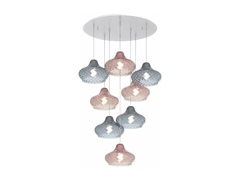 Sospensione Bianco 8 Luci Tonda Vetri (4 X Piccolo Ru + 4 X Piccolo Za)