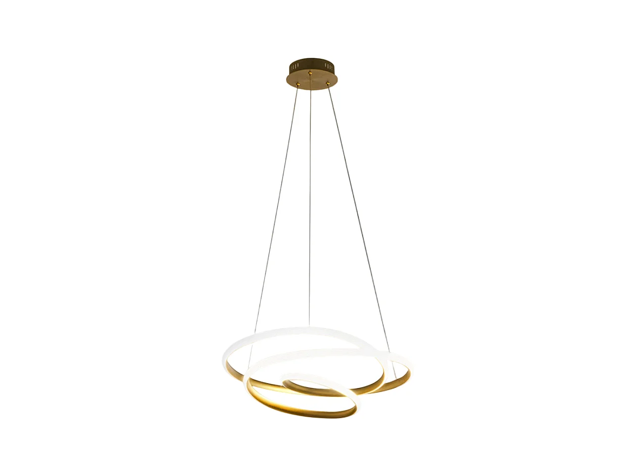 Diva - Suspension LED dimmable 39W - en aluminium doré brossé, lumière chaude 3000K, anneaux entrelacés d.50cm