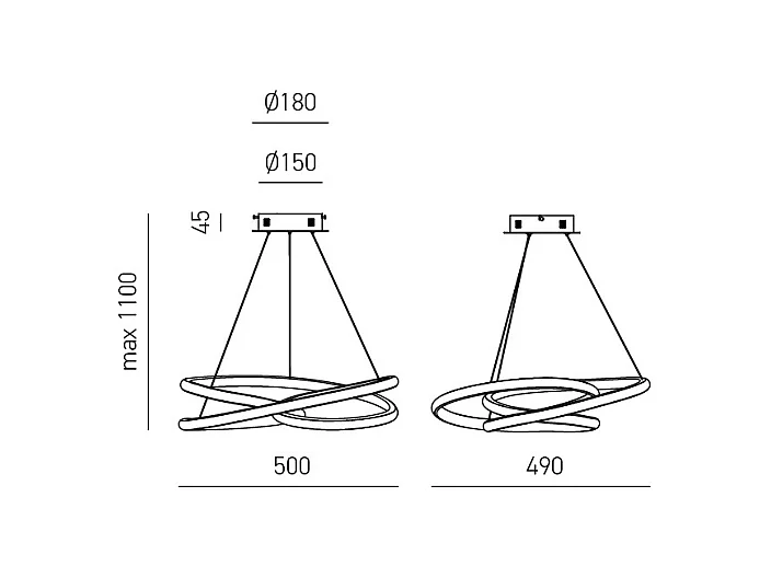 Diva – Dimmbare 39-W-LED-Pendelleuchte – Modernes Design aus gebürstetem Goldaluminium, 3000 K warmes Licht, ineinander verschlungene Ringe, D. 50 cm