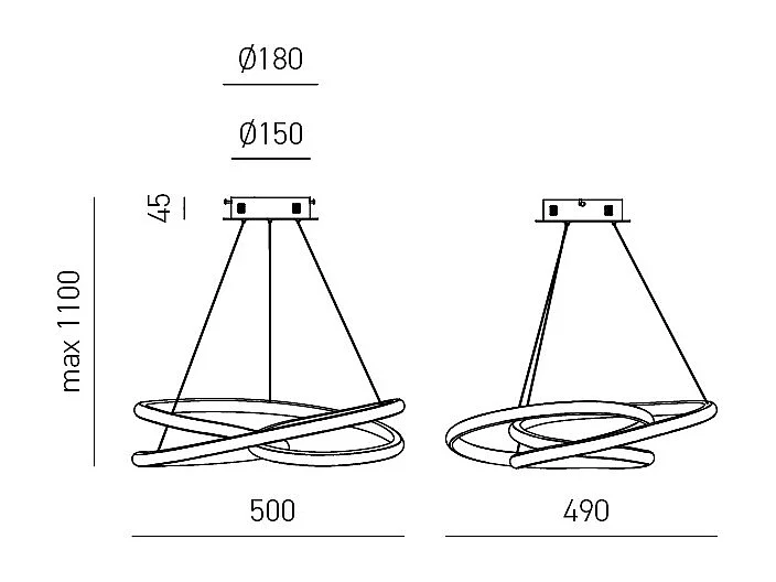 Diva - Lámpara colgante LED regulable 39W - Diseño moderno en aluminio oro cepillado, luz cálida 3000K, anillos entrelazados d.50cm