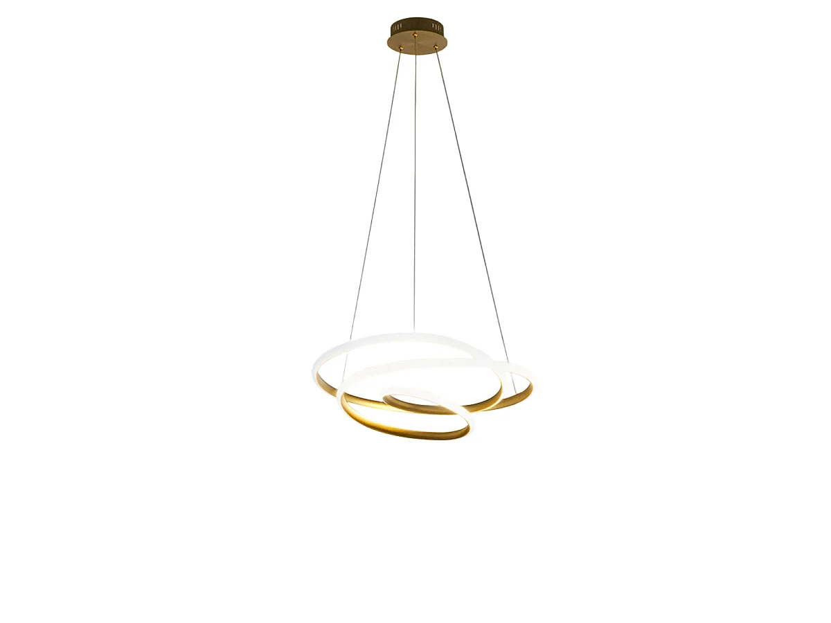 Diva - 39W dimmable LED pendant lamp - Modern design in brushed gold aluminum, 3000K warm light, 50cm diameter intertwined rings