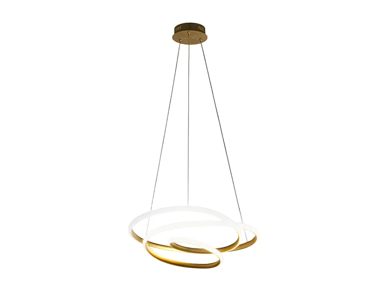 Diva - Dimmbare 39-W-LED-Pendelleuchte - Modernes Design aus gebürstetem Goldaluminium, 3000 K warmes Licht, ineinander verschlungene Ringe, D. 50 cm