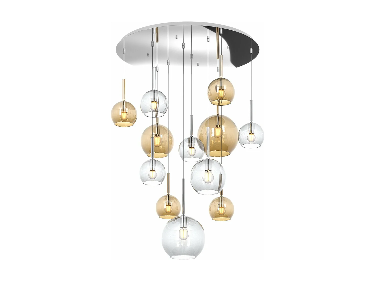 Sosp. Cr Tonda 12 Luci Vetri (2 Grande(1X Am+1X Tr) +2 Medio(1X Am+1X Tr) +8 Piccolo (4X Am+4X Tr))