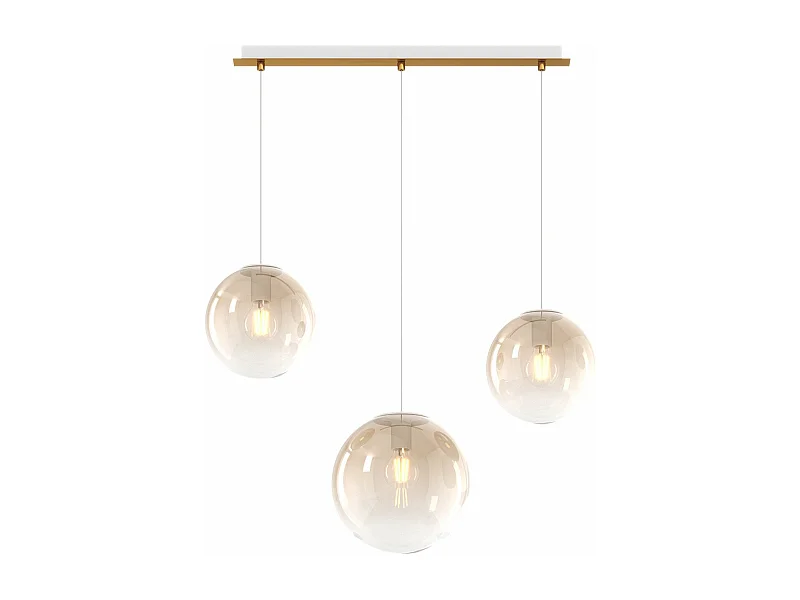 Sosp. Ottone Sat. 3 Luci Rettangolare Vetri (2 Piccoli +1 Medio) Tutti Ambra