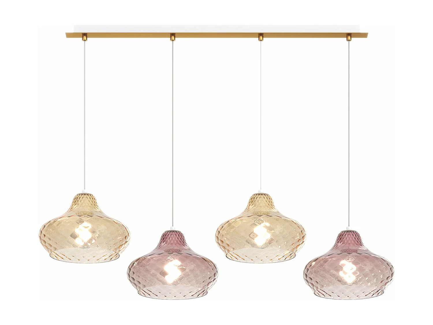 Sospensione Ottone Satinato 4 Luci Rettangolare Vetri (2 X Piccolo Am + 2 X Piccolo Ru)