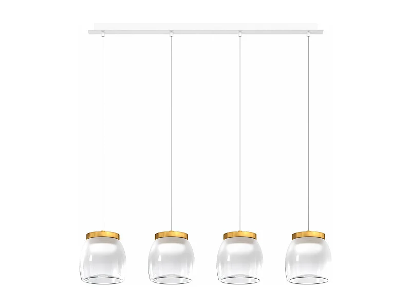 Drum Sosp. Rettangolare Bianco 4 Luci Vetri Piccoli Decoro Oro Opaco