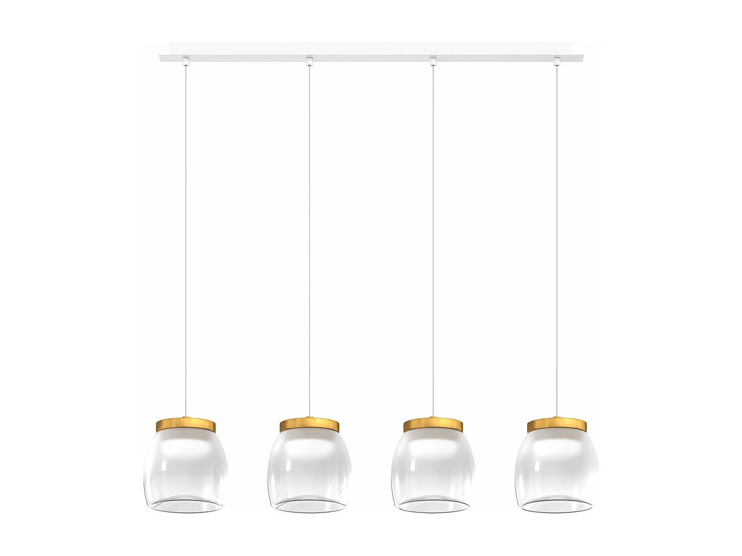 Drum Sosp. Rettangolare Bianco 4 Luci Vetri Piccoli Decoro Oro Opaco