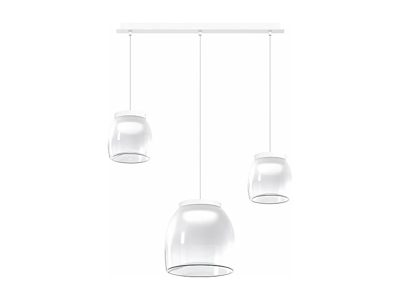 Drum Sosp. Rettangolare Bianco 3 Luci Vetri 2 Pic. + 1 Gr. Decoro Bianco