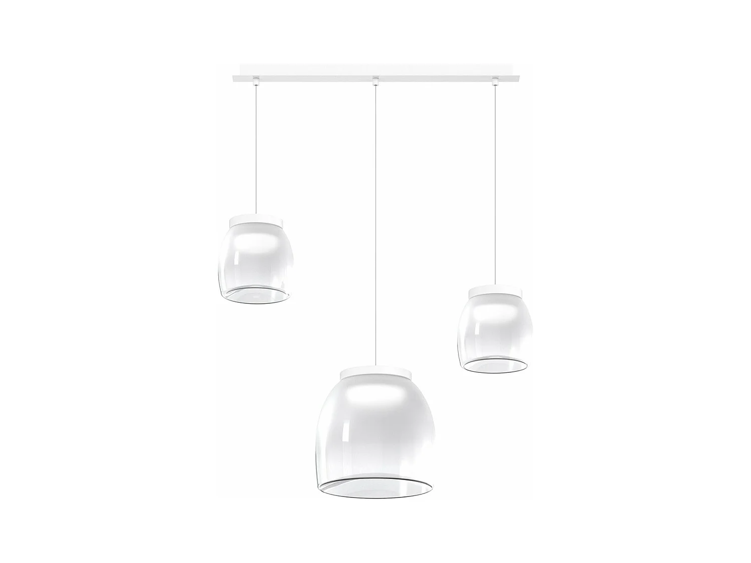 Drum Sosp. Rettangolare Bianco 3 Luci Vetri 2 Pic. + 1 Gr. Decoro Bianco