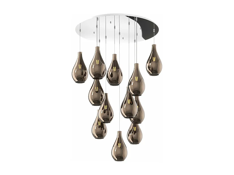 Sosp. Cromo 12 Luci Tonda Vetri Piccoli Bronzo