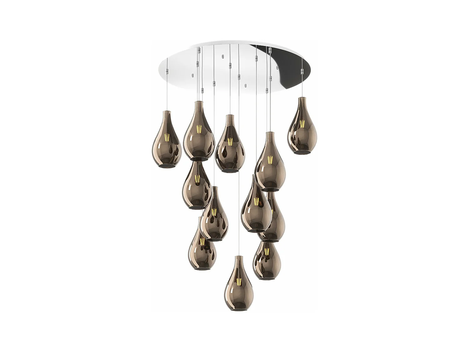 Sosp. Cromo 12 Luci Tonda Vetri Piccoli Bronzo