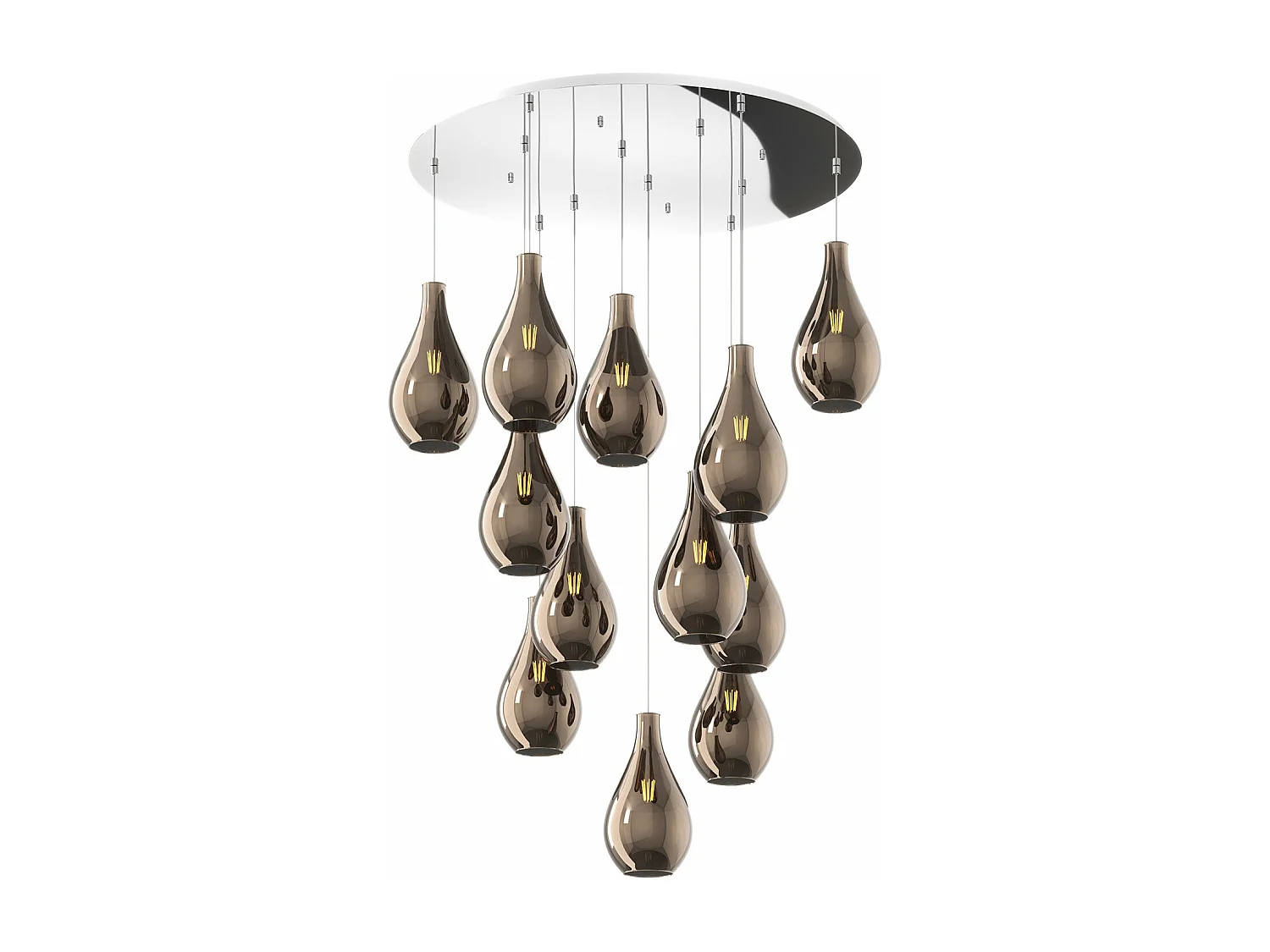 Sosp. Cromo 12 Luci Tonda Vetri Piccoli Bronzo