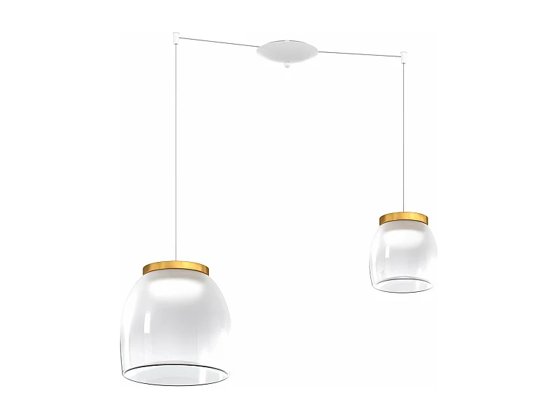 Drum Sosp. Spostabile Bianco 2 Luci Vetri 1 Pic. + 1 Gr. Decoro Oro Opaco