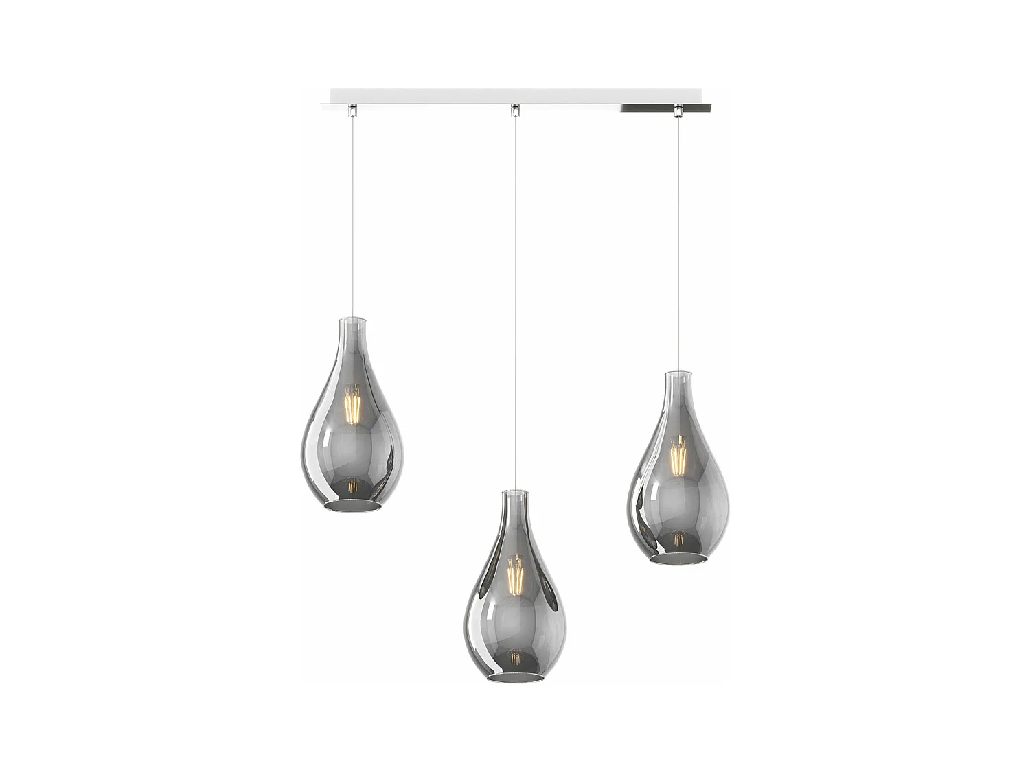 Sosp. Cromo 3 Luci Rettangolare Vetri Piccoli Fume'