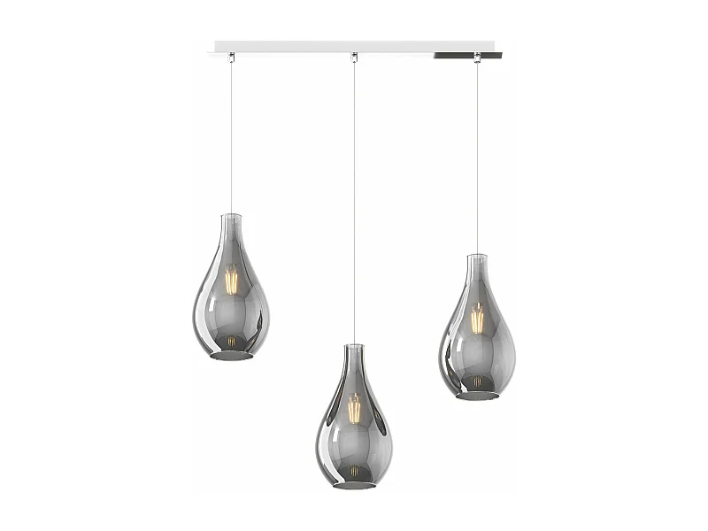 Sosp. Cromo 3 Luci Rettangolare Vetri Piccoli Fume'