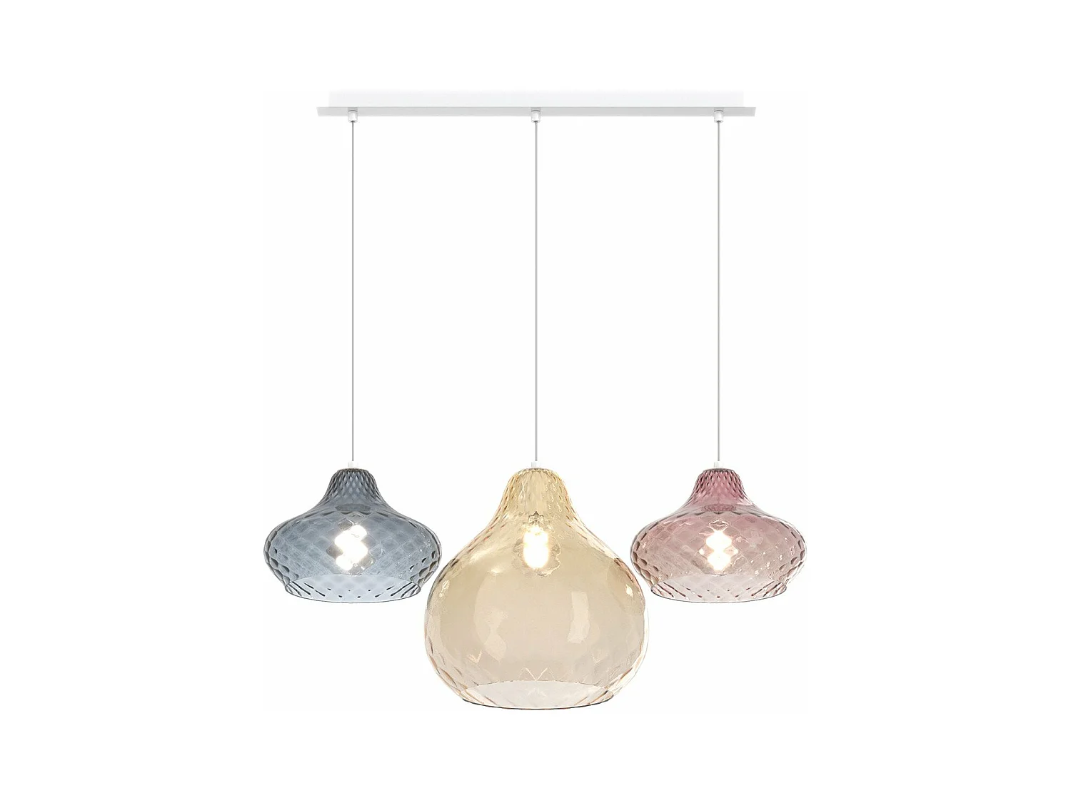 Sosp. Bianco 3 Luci Rettangolare Vetri (1 X Piccolo Za + 1 X Piccolo Ru + 1 X Grande Am)