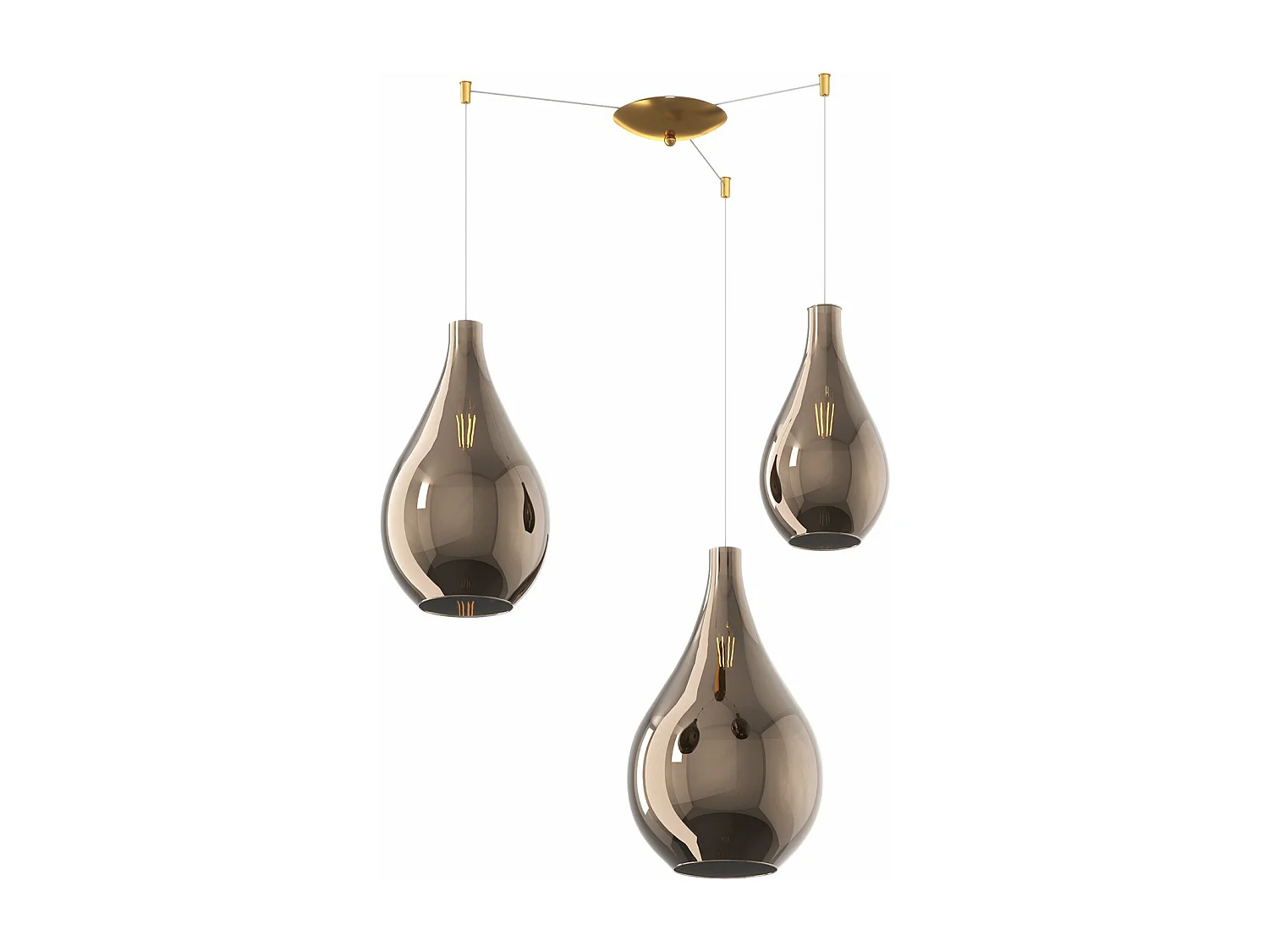 Sosp. Ottone Sat. 3 Luci Spostabile Vetri (1 Piccolo+1 Medio+1 Grande) Tutti Bronzo