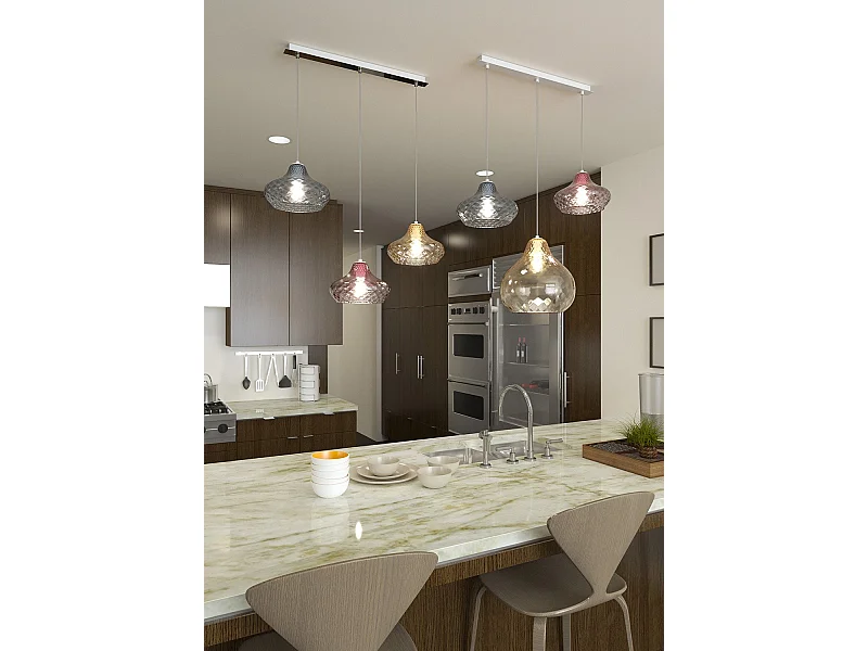 Sospensione Cromo 3 Luci Rettangolare Vetri (1 X Piccolo Ru + 1 X Piccolo Za + 1 X Piccolo Am)