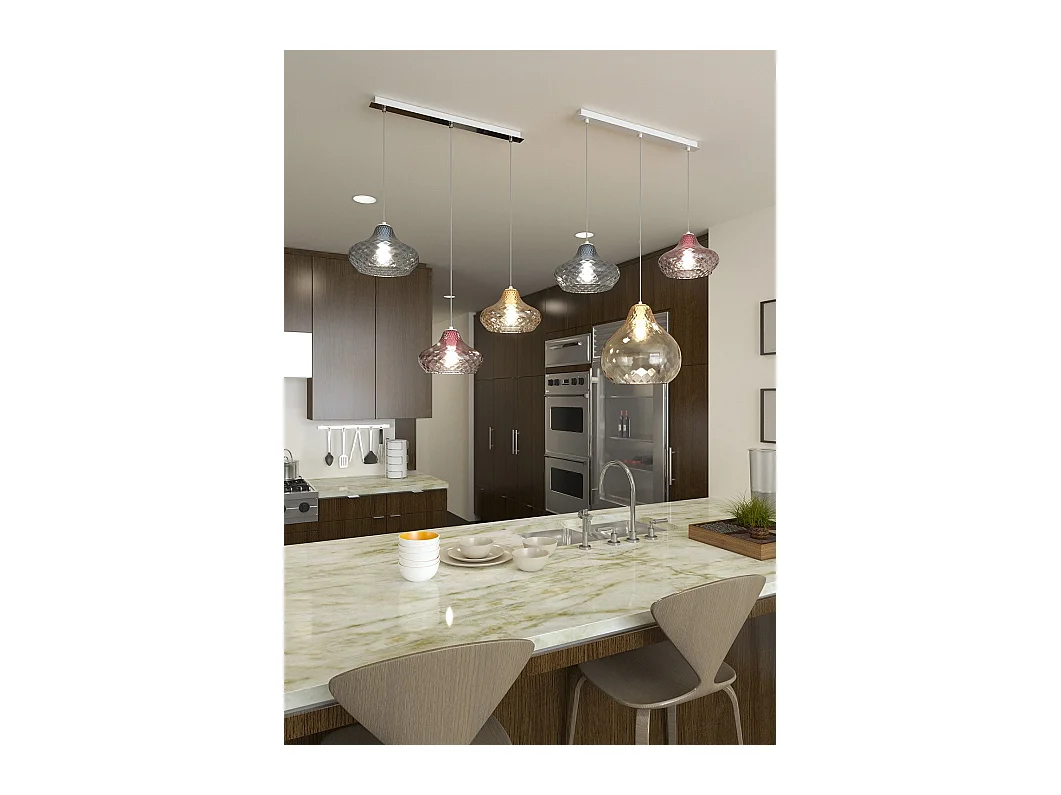 Sospensione Cromo 3 Luci Rettangolare Vetri (1 X Piccolo Ru + 1 X Piccolo Za + 1 X Piccolo Am)