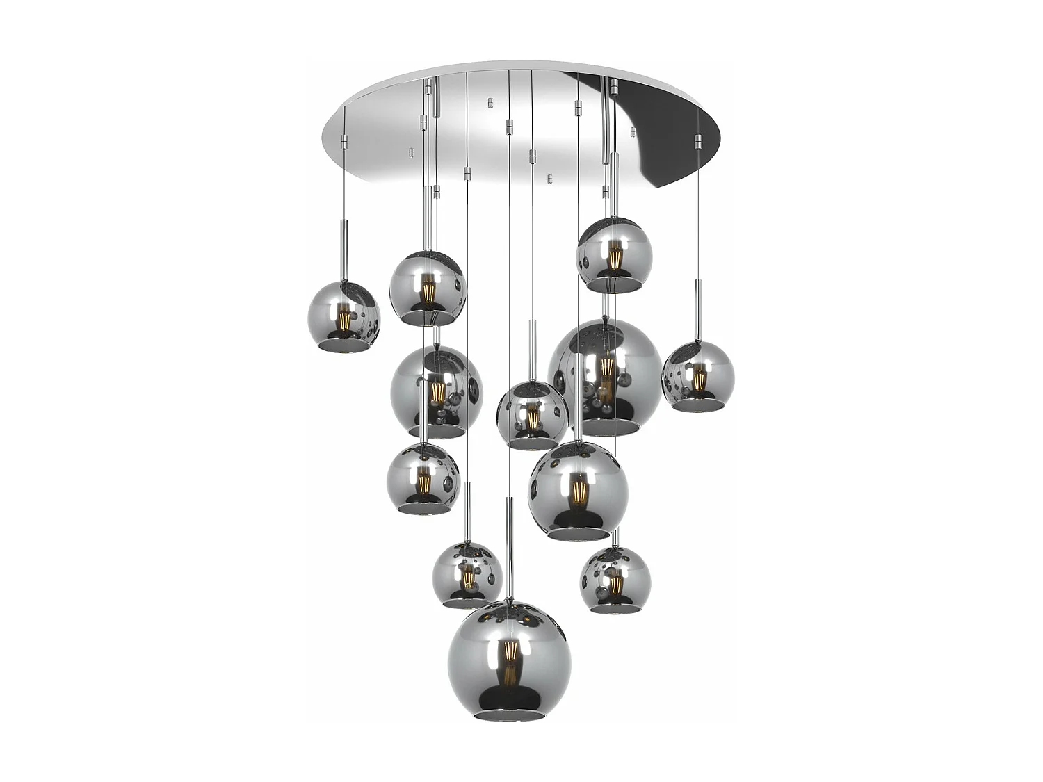 Sosp. Cromo Tonda 12 Luci Vetri (2 Grande + 2 Medio + 8 Piccolo) Tutti Cromo