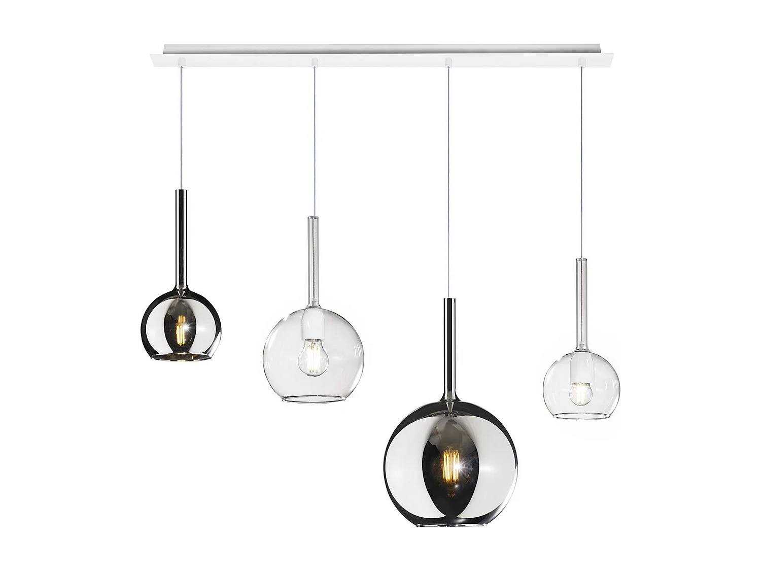 Sosp. Bianco Rettangolare 4 Luci Vetri (1 Grande Cr+1 Medio Tr +2 Piccolo(1X Cr+1X Tr)