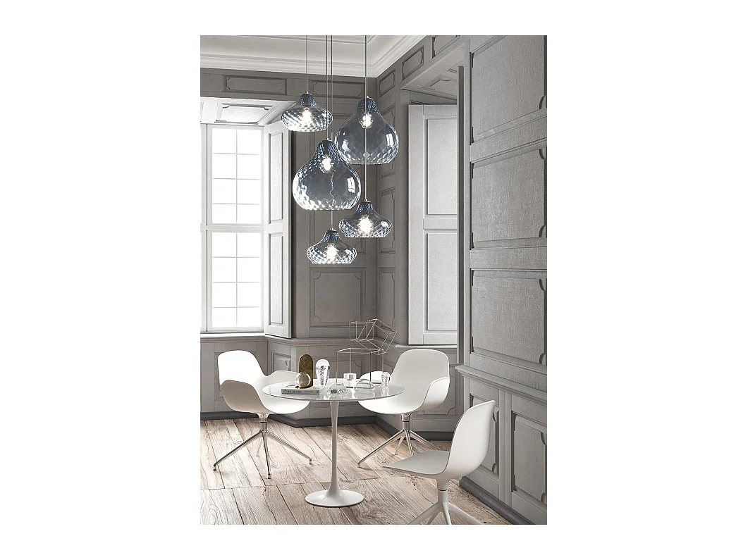 Sosp. Cromo 5 Luci Tonda Vetri (3 X Piccolo + 2 X Grande) Tutti Zaffiro