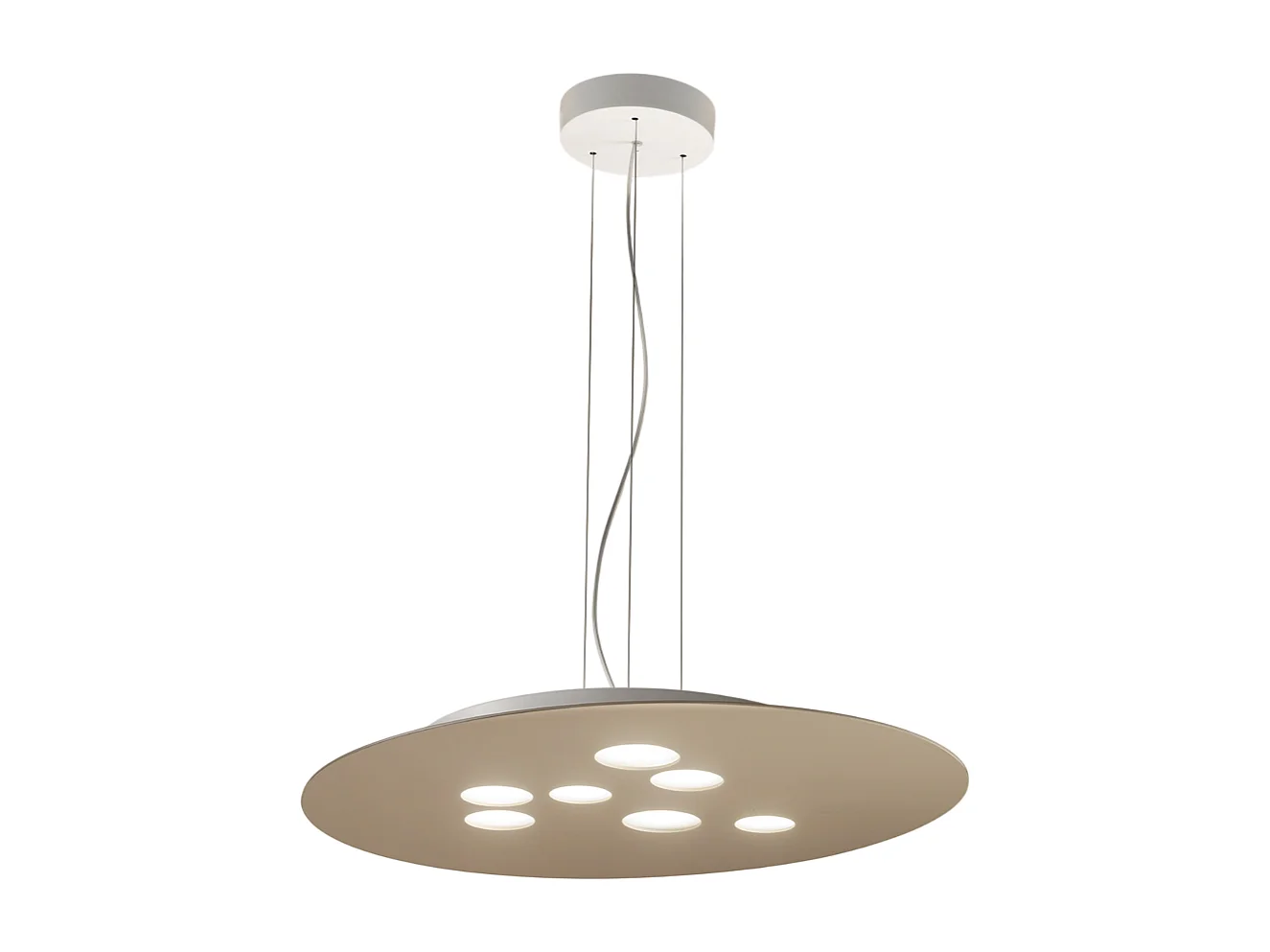 Luminária pendente LED redonda Luna em metal cinza pomba 72,5x60cm, 10 luzes GX53 max 10x8W, dupla emissão, IP20, lâmpadas excluídas