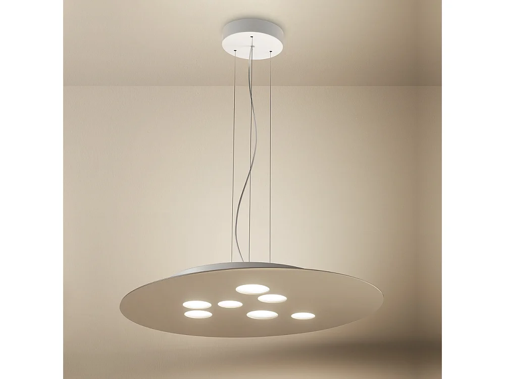 Luminária pendente LED redonda Luna em metal cinza pomba 72,5x60cm, 10 luzes GX53 max 10x8W, dupla emissão, IP20, lâmpadas excluídas