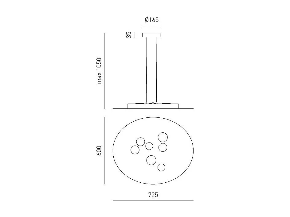 Luminária pendente LED redonda Luna em metal cinza pomba 72,5x60cm, 10 luzes GX53 max 10x8W, dupla emissão, IP20, lâmpadas excluídas