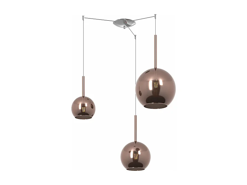Sosp. Cromo Spostabile 3 Luci Vetri (1 X Grande+ 1 X Medio+ 1 X Piccolo)Tutti Rame
