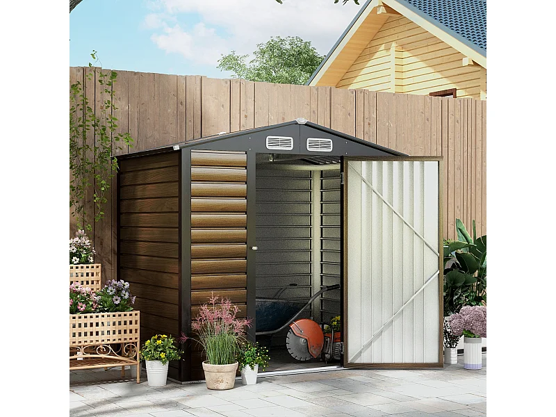 Abrigo de Jardim Casetta Rovere em Aço Galvanizado com Efeito Carvalho - 2,25 m² e Ventilação Eficiente