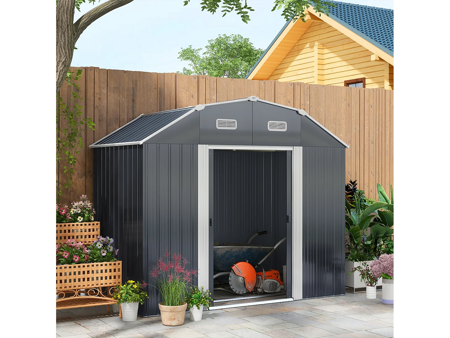 Abrigo de Jardim Metálico Modello Scala – Prateleiras Ajustáveis e Ventilação – Ideal para Armazenamento Externo