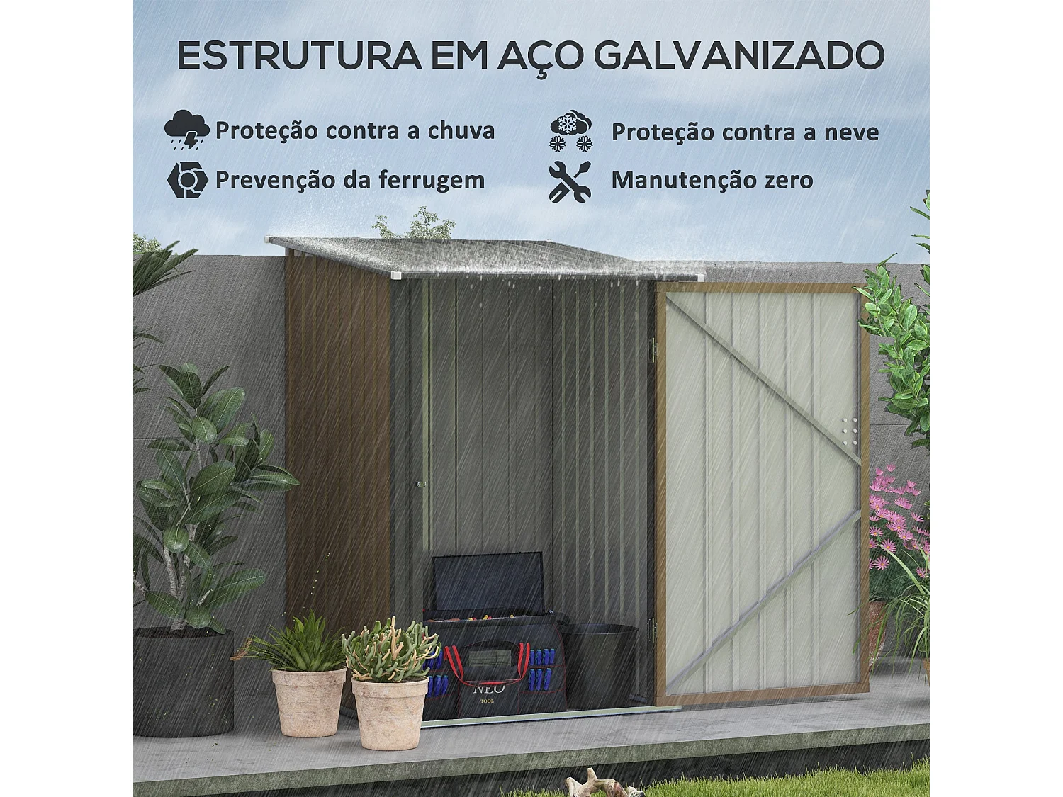 Abrigo de Jardim em Aço Galvanizado Modello Terra para Armazenamento Externo Seguro e Eficiente