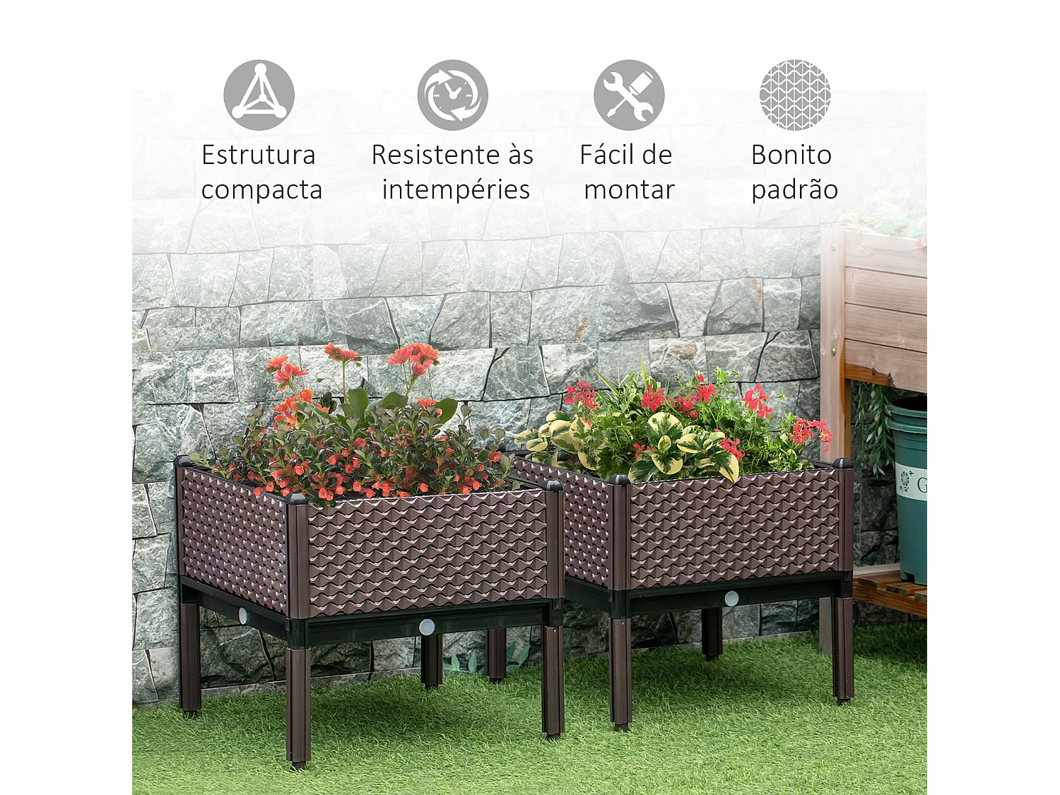 Conjunto de Floreiras Elevadas para Jardim - 2 Peças 50x50x46,5 cm Marrom