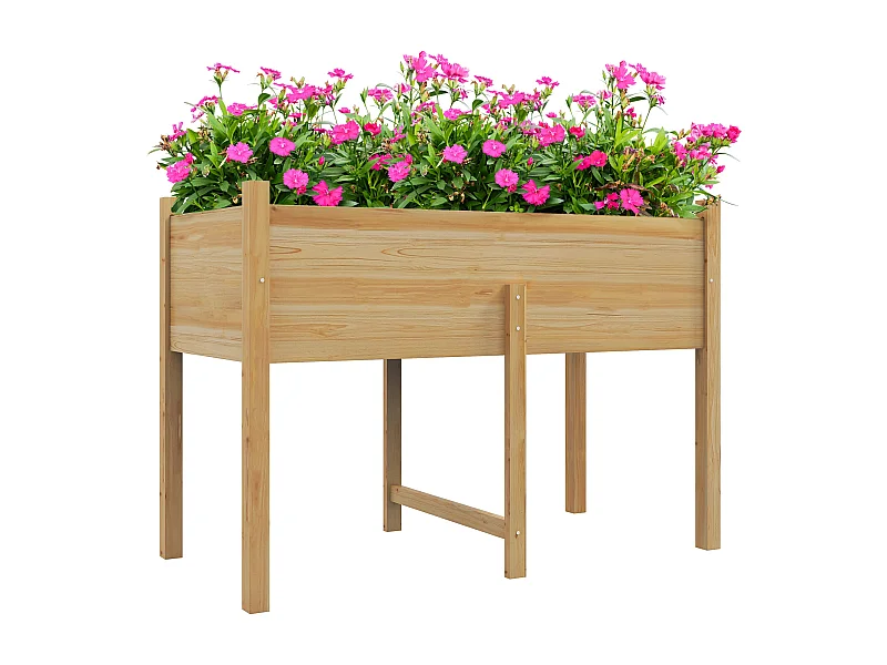 Mesa de Cultivo Elevada de Madeira 115x55x80 cm com Tecido para Plantas e Flores