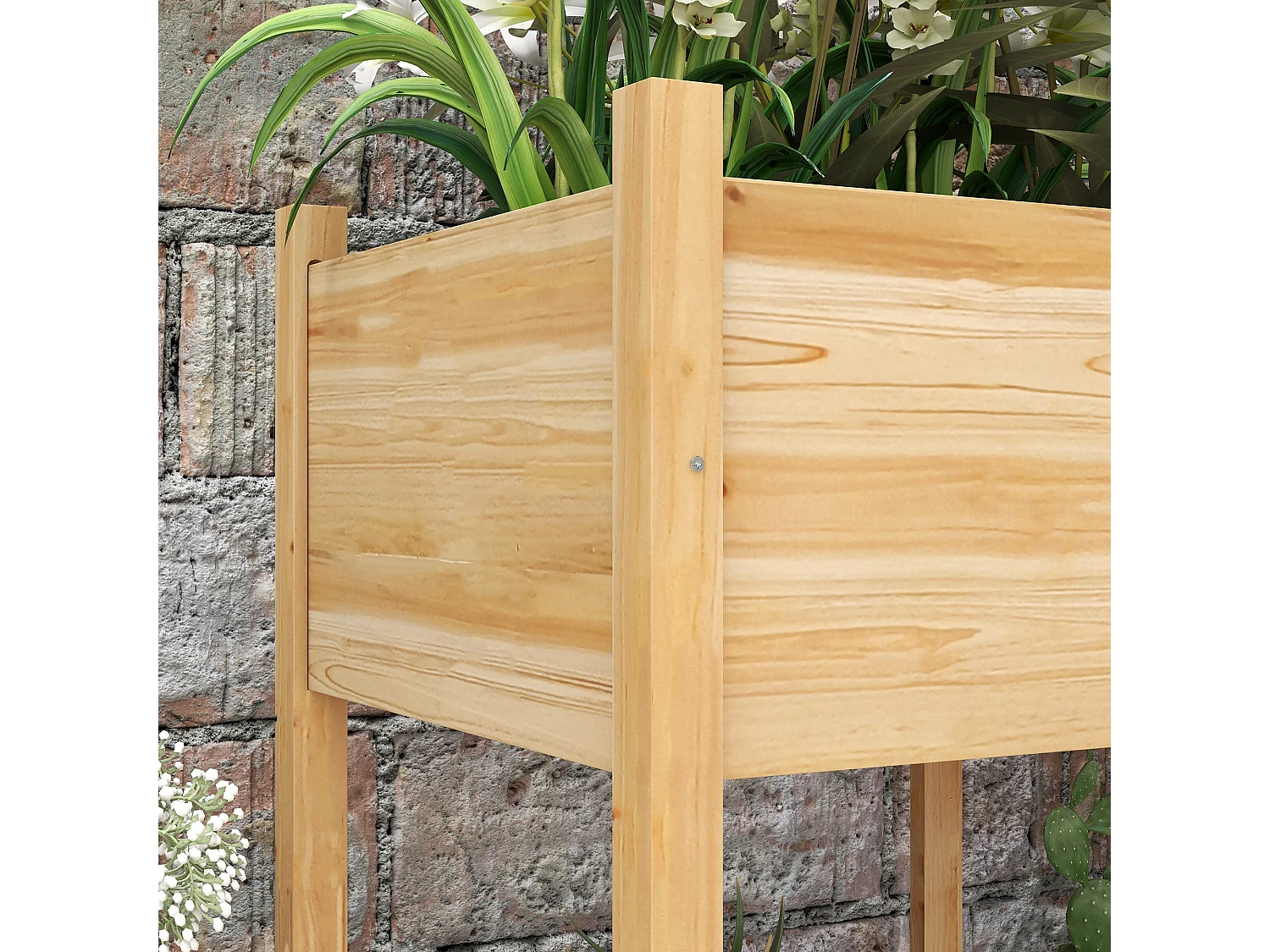 Mesa de Cultivo Elevada de Madeira 115x55x80 cm com Tecido para Plantas e Flores