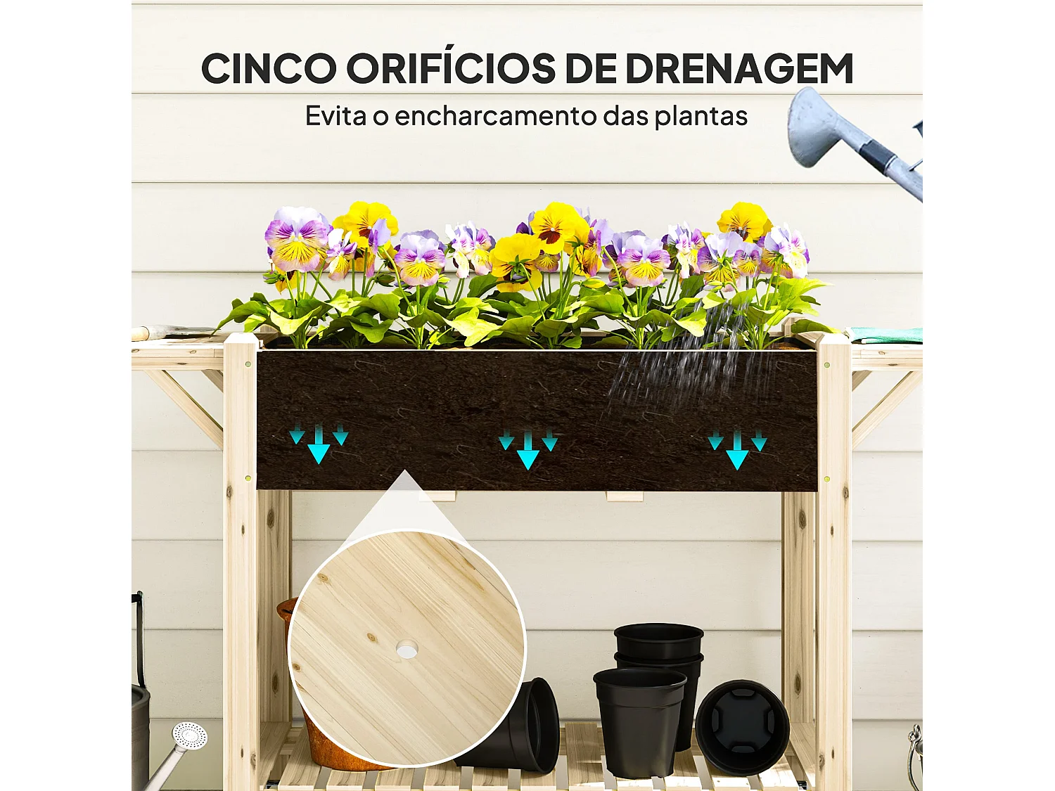 Floreira de Madeira Coimbra com Rodas – Ideal para Cultivo de Flores e Vegetais em Jardins e Varandas