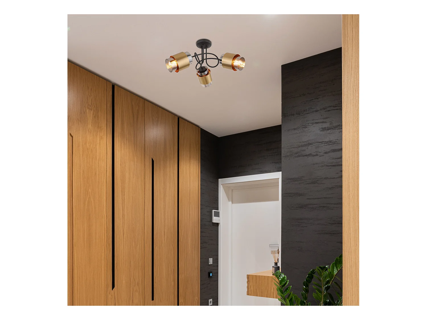 Plafonnier métal noir mat, 3x E27